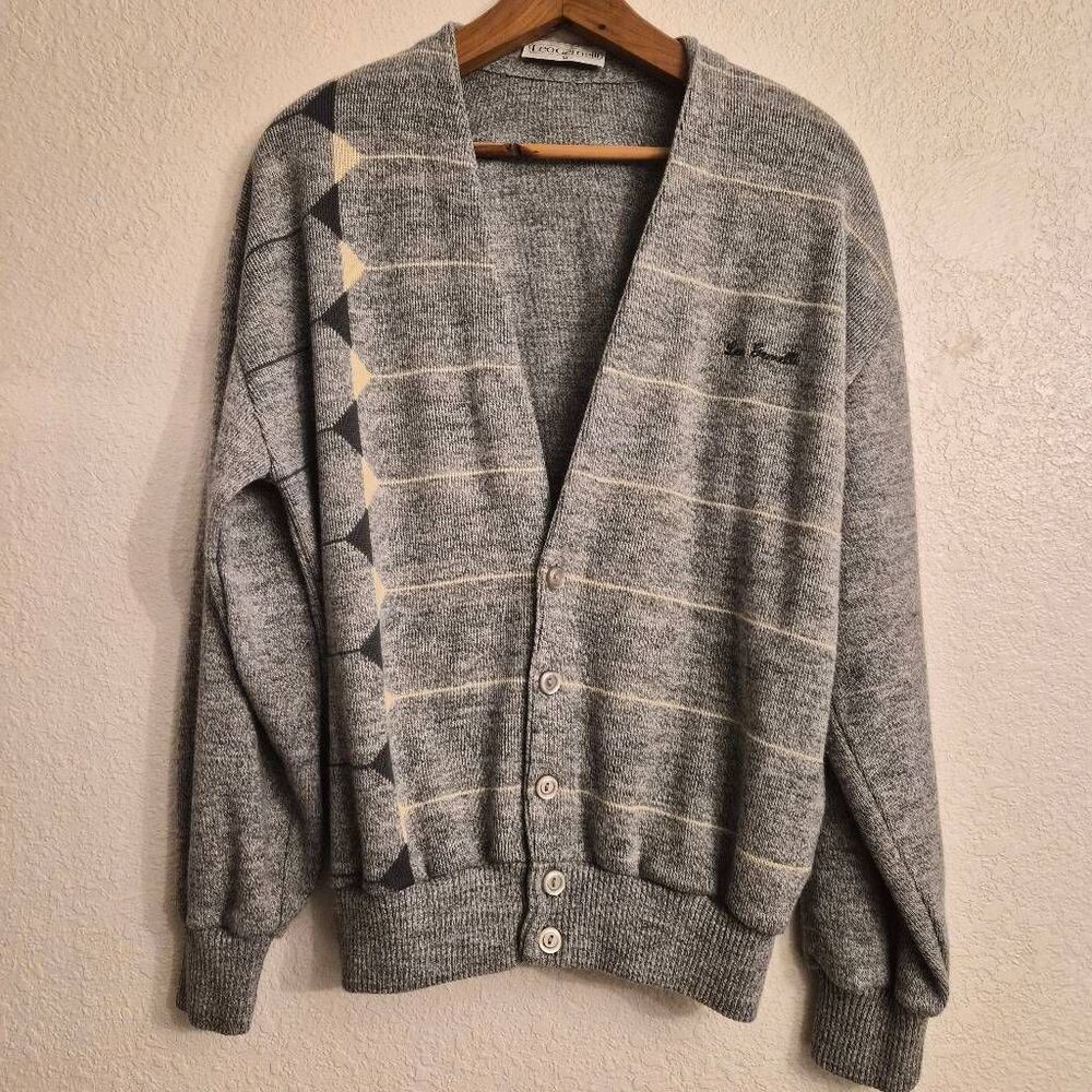 Vintage Leo Gemelli Button-up Cardigan Sweater w/ Argyle design Golf Grandpacore
